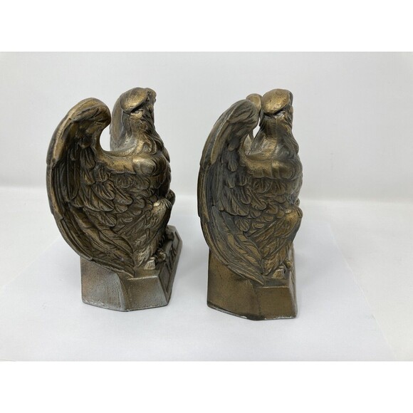 60s Mid Century Colonial Virginia Patriotic Brass Eagle Bookends Pair Patina Vgt - Picture 6 of 10